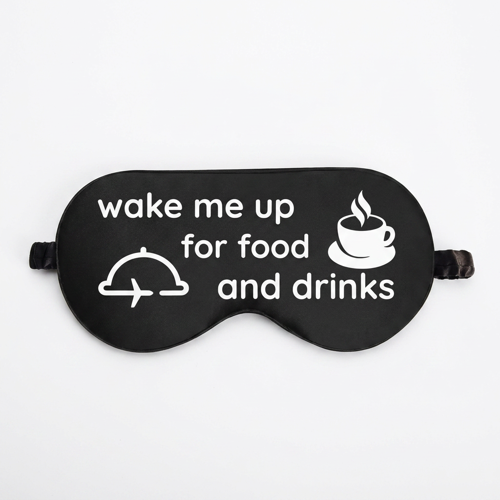 VITYA silk sleep mask, Wake me up for food and drinks side